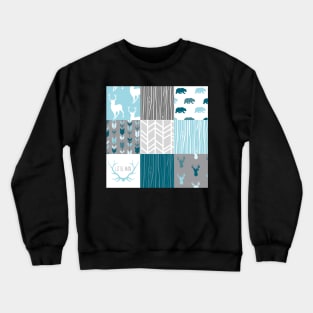 Little Man Patchwork Squares - Woodland Blue and Grey Crewneck Sweatshirt